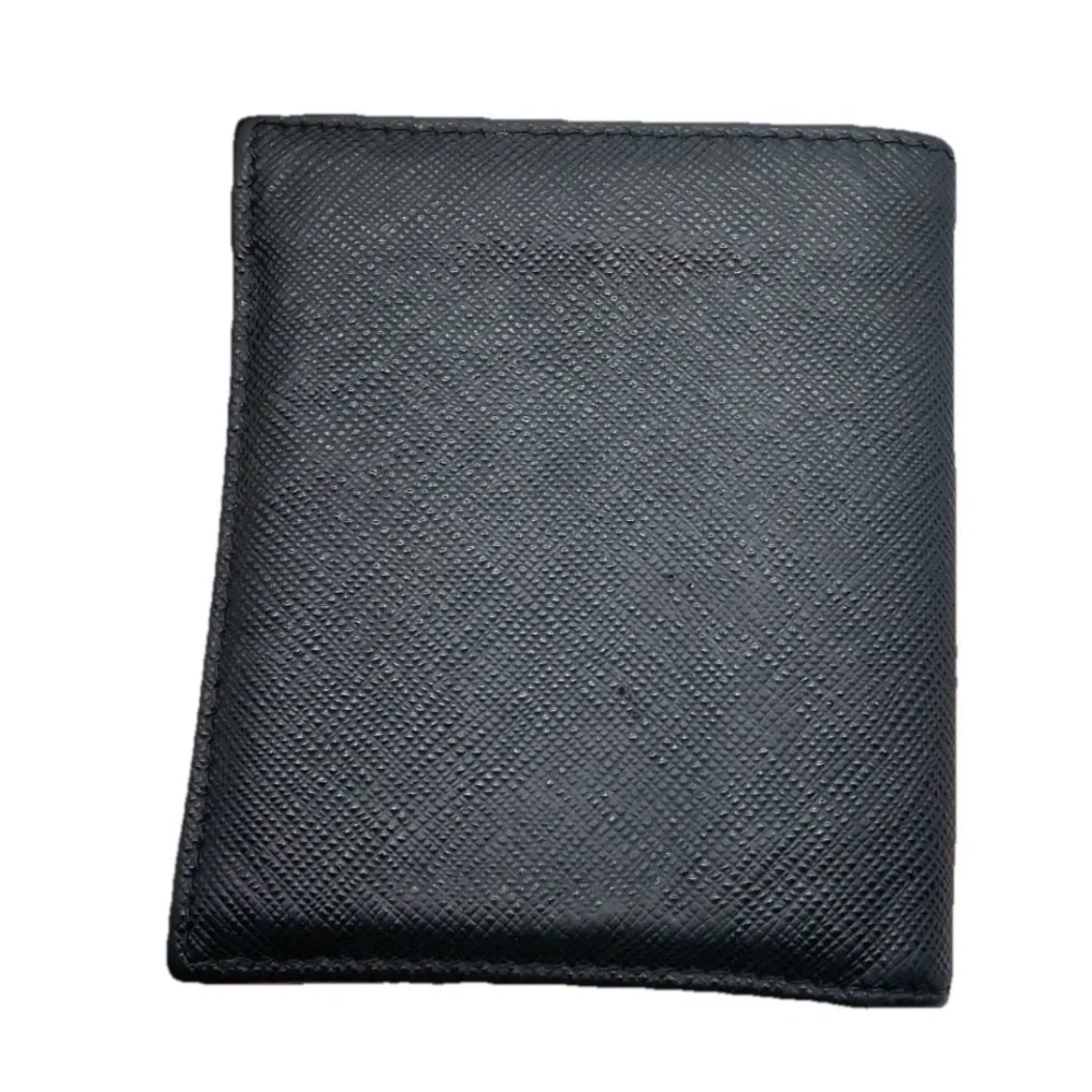 Prada Triangle Logo Saffiano Leather Black Bifold Wallet W/Box Authentic